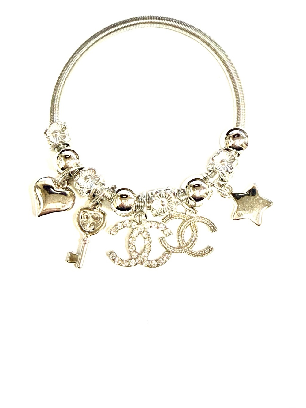 Silver Charm Bracelet with Interlocking CC Logo